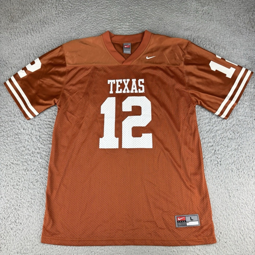 Y2K Texas Longhorns Nike Football Jersey Kids Youth Large Burnt Orange #12 Mesh